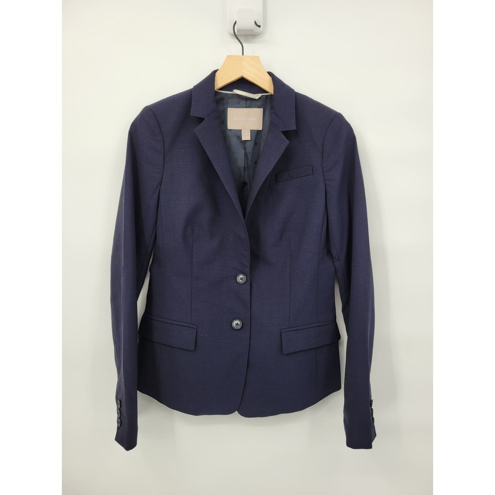 Banana Republic Wool Blend True Navy Blazer Jacket Collared 2